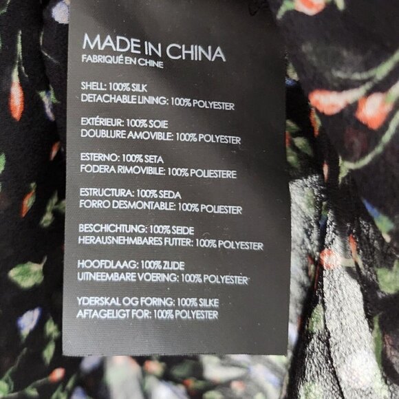 Club Monaco Taisie Mini‎ Dress 4 Black Floral Silk Sheer Button  Front Boho - Picture 9 of 15